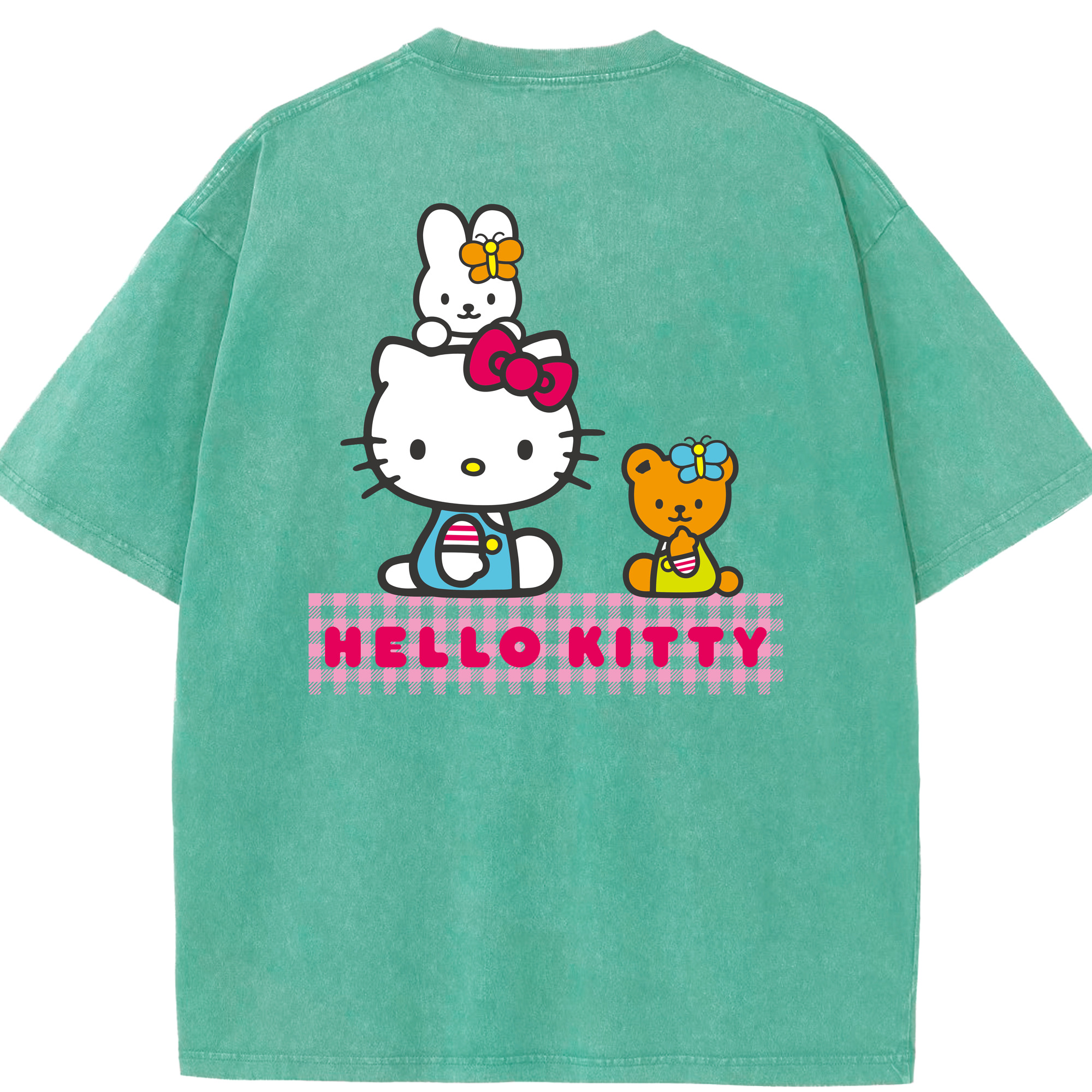 （画像用） Hello Kitty ハローキティ 綿100% ヴィンテージ風 半袖Tシャツ（背面プリント）